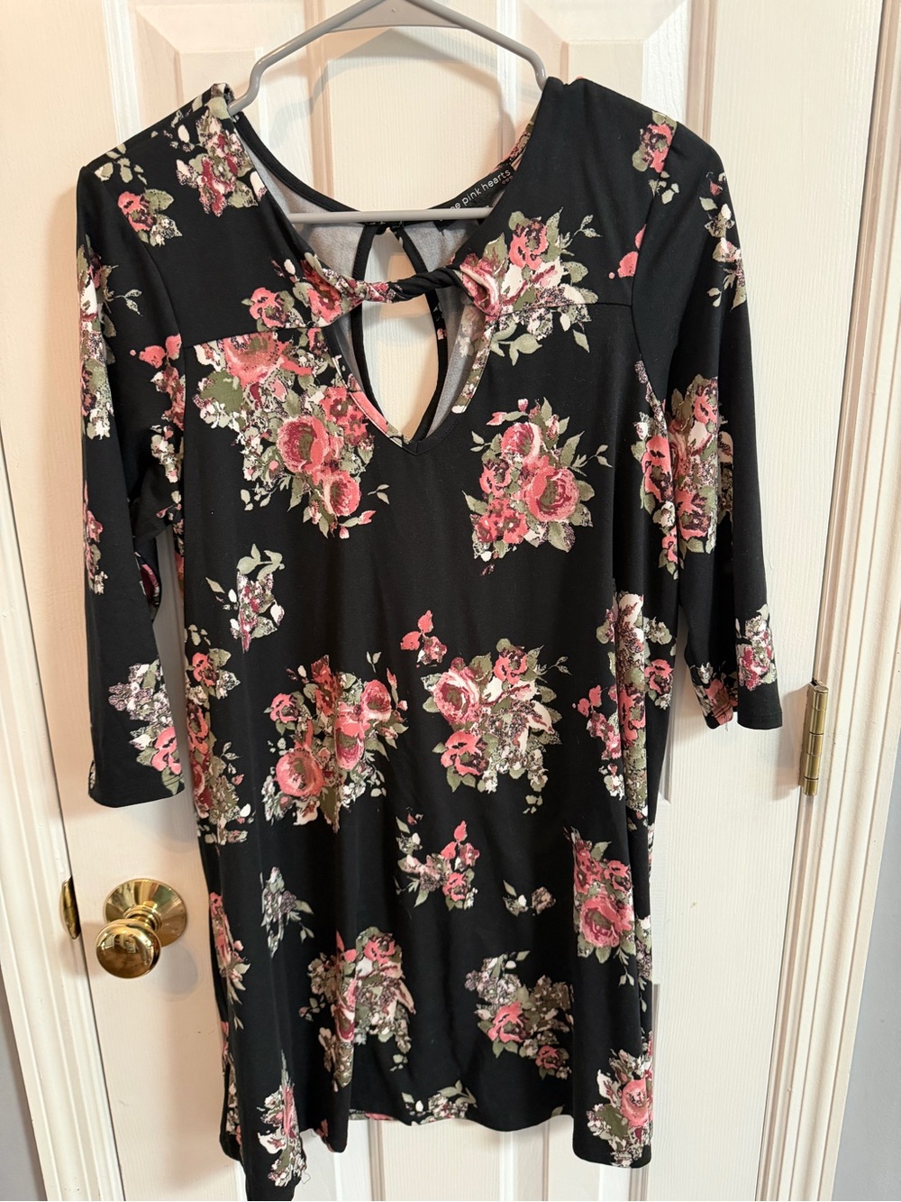 Three Hearts Black Floral Tie-Back Long Sleeve Dress